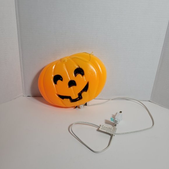 Vintage Halloween Pumpkin Blow Mold Jack O' Lantern Window Light 9" x 7" Tested - Picture 4 of 7